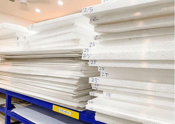 Foam sheets labeled with measurements