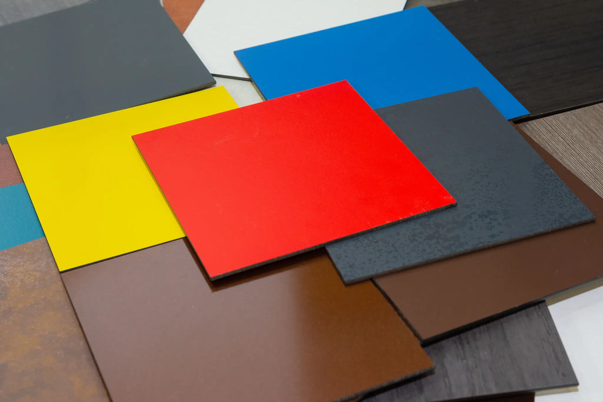 Stack of colorful laminate sample panels